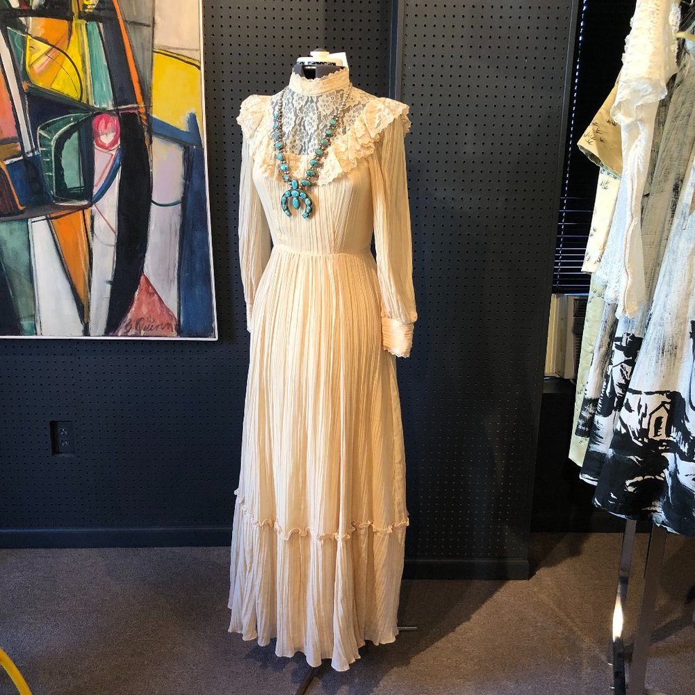 VTG 70s Candi Jones Gauze/Lace Boho Maxi Dress - Picture 4 of 14